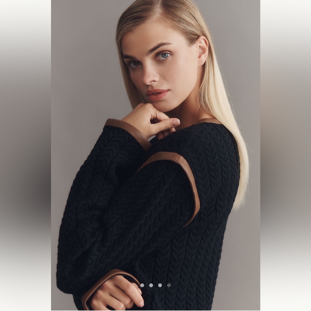 NWT Anthropologie Faux Leather Trim Cardigan Sweater